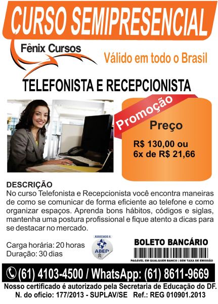 CURSO DE TELEFONISTA E RECEPCIONISTA
