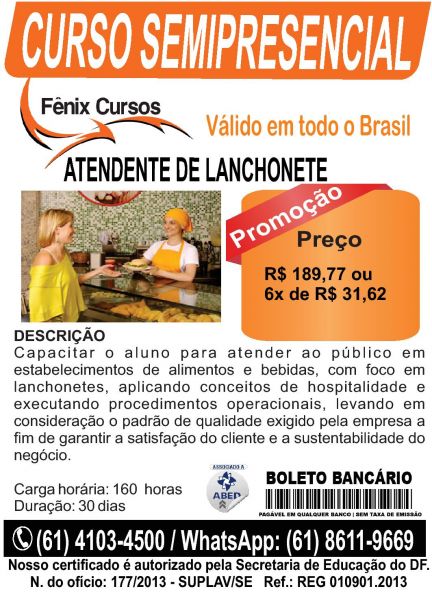 CURSO DE ATENDENTE DE LANCHONETE